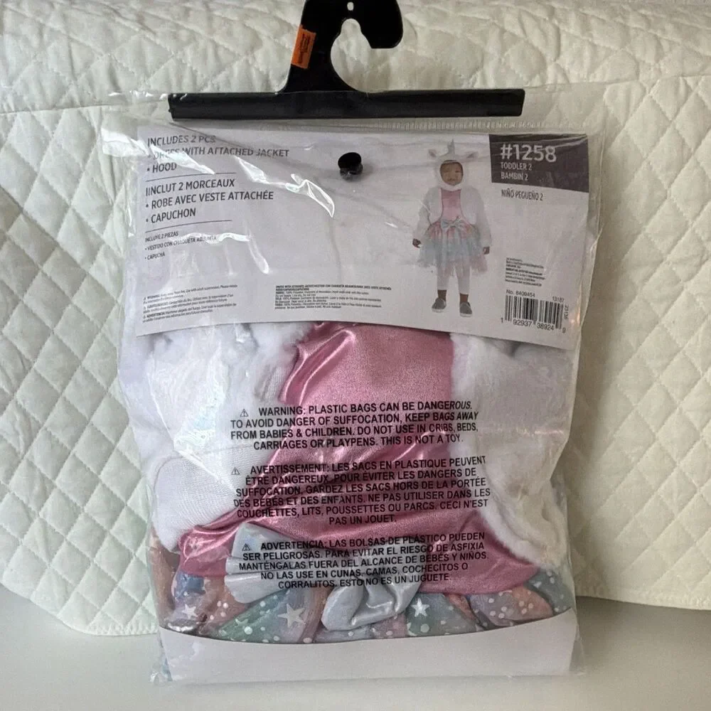 Costume Unicorn Toddler Hooded Unicorn Dress 2T White Pink Polyester